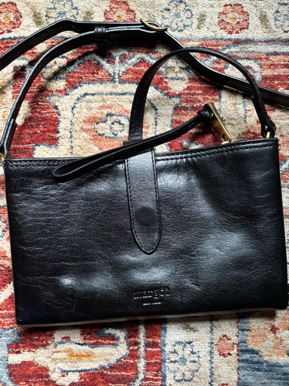 Margot New York Black Leather Crossbody Bag Purse Gold Hardware